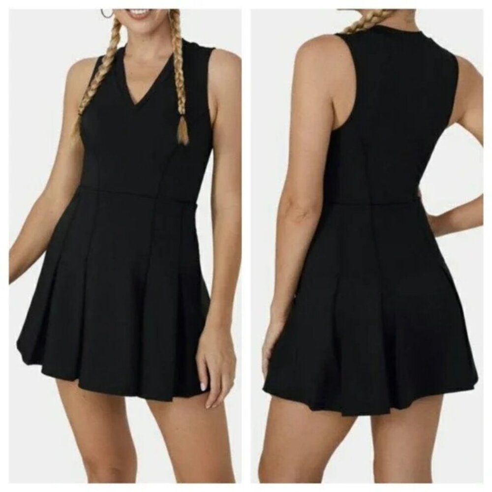Halara Black V Neck Sleeveless Pleated Hem Mini Golf Active Dress, Sz XL, NWT - Picture 1 of 6